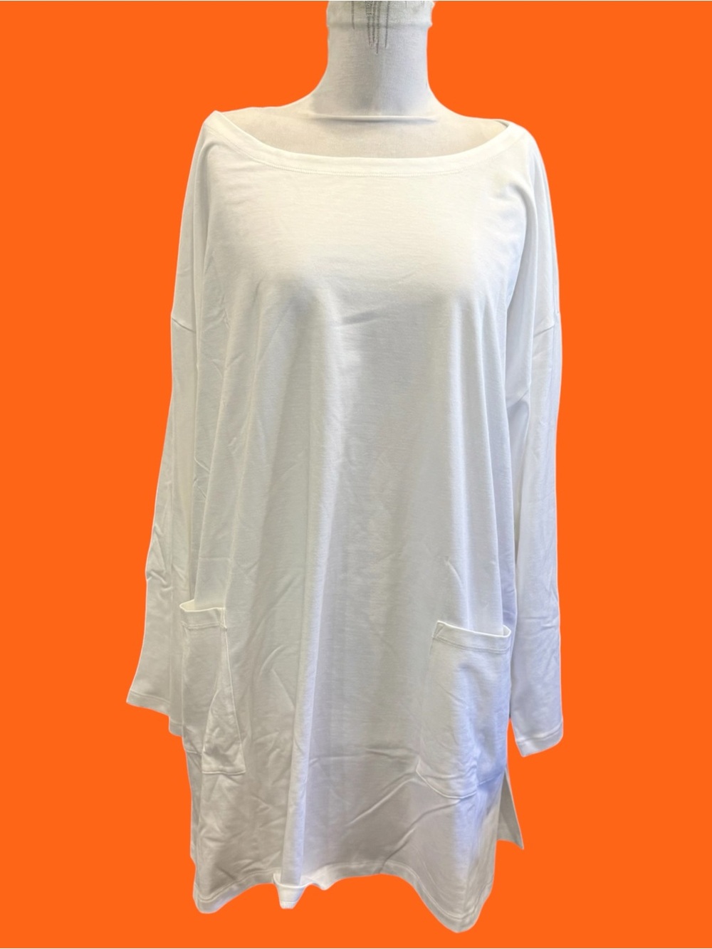 Eileen Fisher Denim Organic Cotton Bateau Neck 3/4 Sleeve Tunic Sz 1X White New